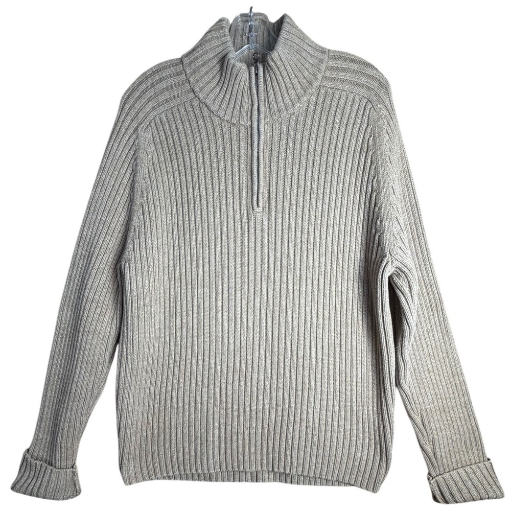 Abercrombie & Fitch Sweater Men Sz XL Taupe Vtg Y2K Muscle Ribbed Cotton 1/4 Zip